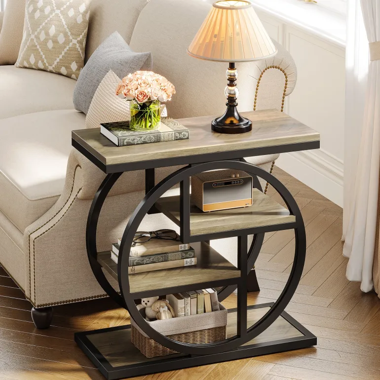 Sale Tribesigns Wood End Table, 4 - Tier Side Table with Storage Shelves