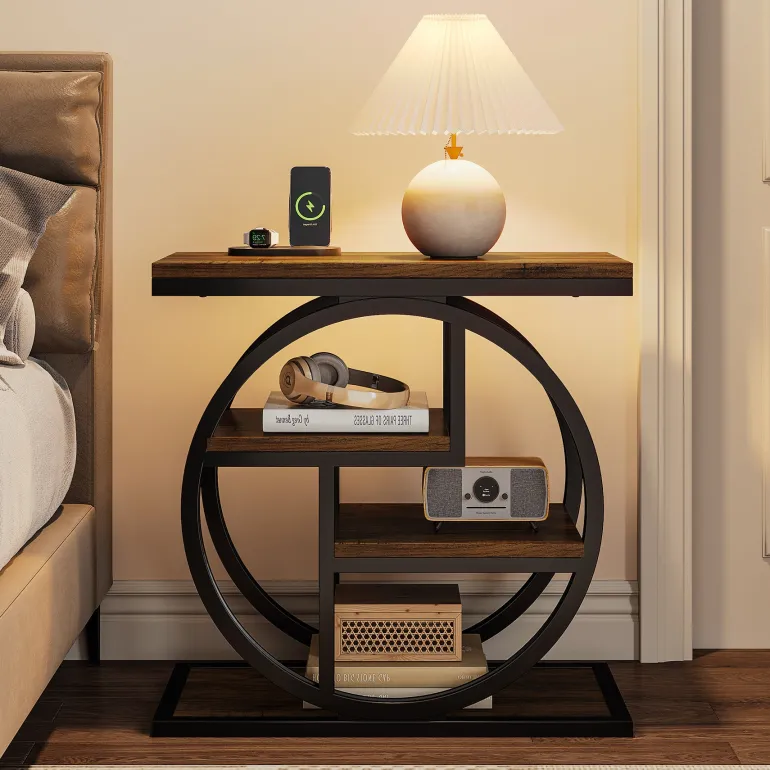 Sale Tribesigns Wood End Table, 4 - Tier Side Table with Storage Shelves