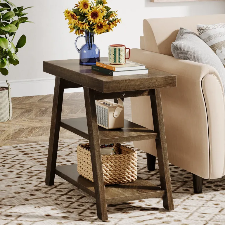 Best Tribesigns Wood End Table, 3 - Tier Sofa Side Table with Storage Shelf