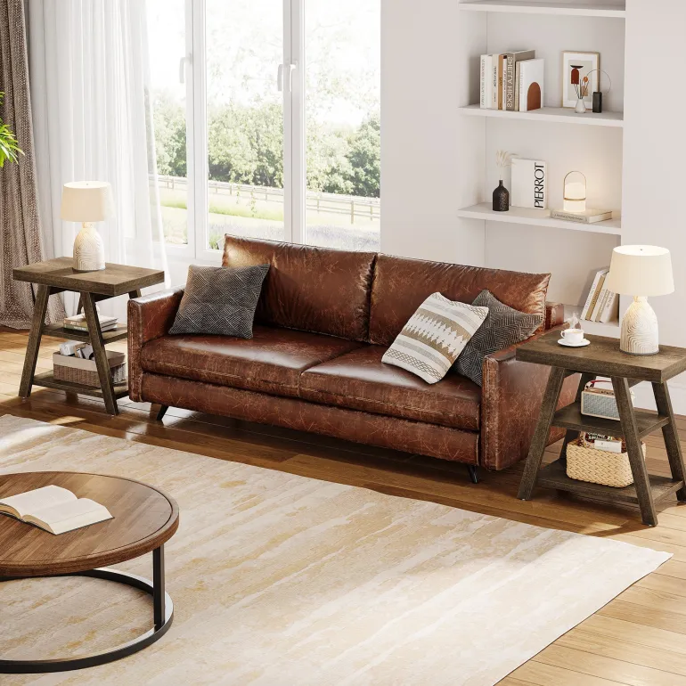 Best Tribesigns Wood End Table, 3 - Tier Sofa Side Table with Storage Shelf