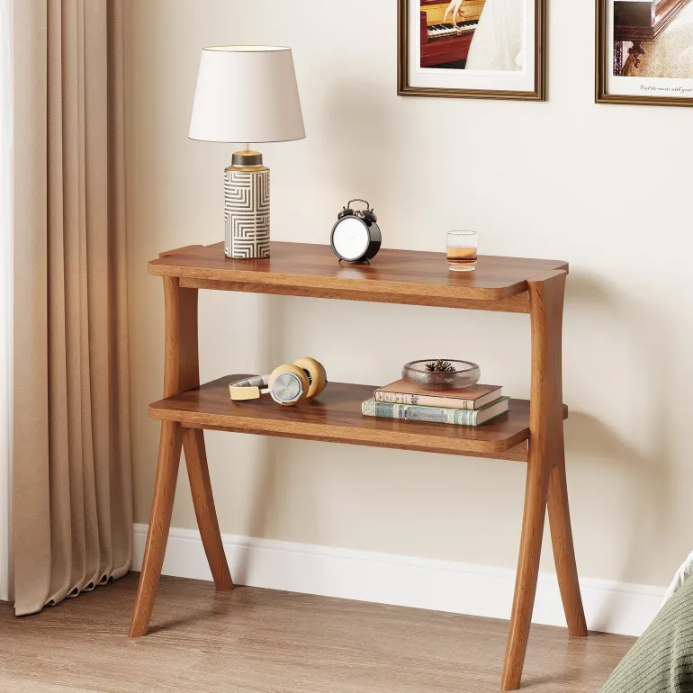 Online Tribesigns Wood End Table, Farmhouse Side Table with 2 - Tier Storage Shelf