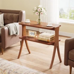 Online Tribesigns Wood End Table, Farmhouse Side Table with 2 - Tier Storage Shelf