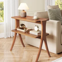 Online Tribesigns Wood End Table, Farmhouse Side Table with 2 - Tier Storage Shelf