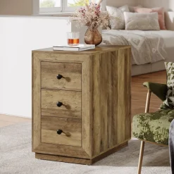 Store Tribesigns Wood End Table, Farmhouse 3 - Drawer Sofa Side Table Nightstand