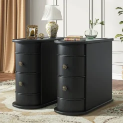 Sale Tribesigns Wood End Table, Narrow Side Table Nightstand with 2 Drawers