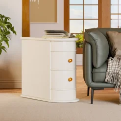 Sale Tribesigns Wood End Table, Narrow Side Table Nightstand with 2 Drawers
