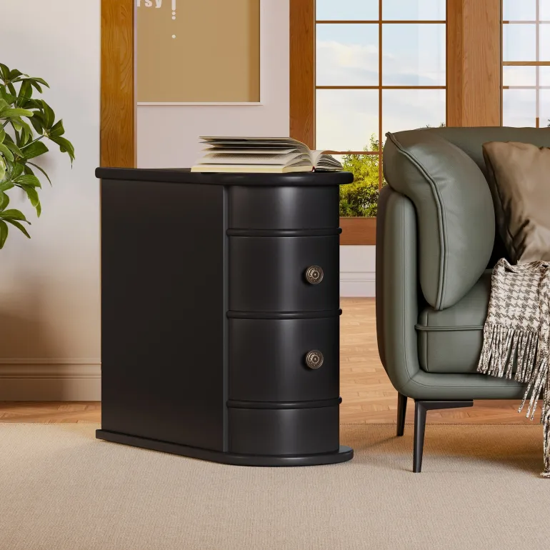 Sale Tribesigns Wood End Table, Narrow Side Table Nightstand with 2 Drawers