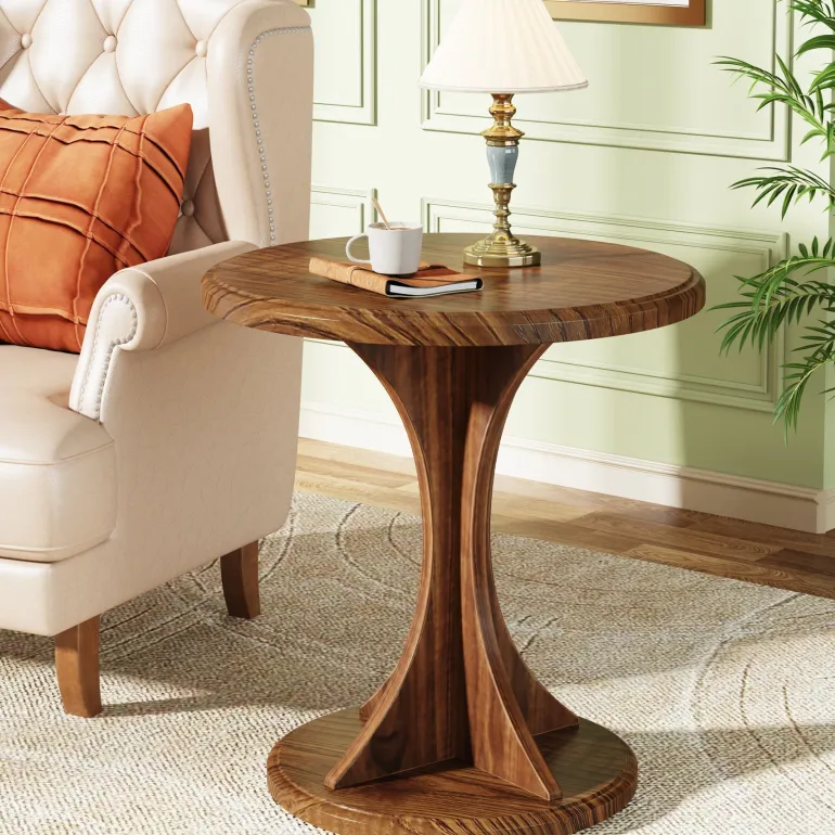 Discount Tribesigns Wood End Table, Round Sofa Side Table Vintage Nightstand