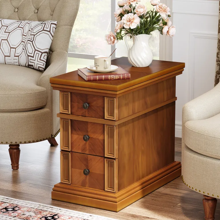 Fashion Tribesigns Wood End Table, Sofa Side Table Nightstand with 3 Drawers