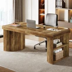 New Tribesigns Wood Executive Desk, 63" Computer Desk Office Desk with Storage