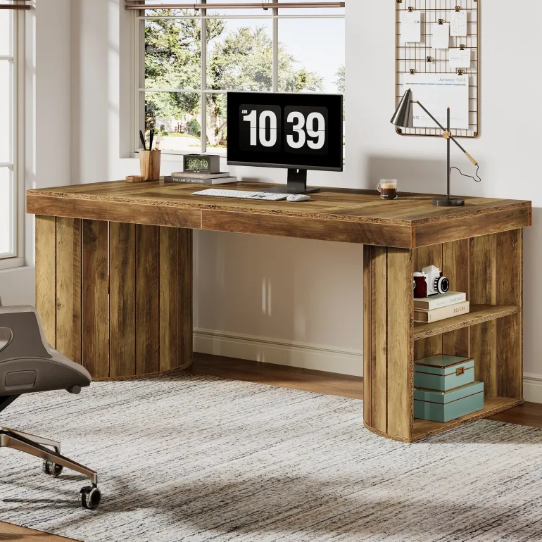 New Tribesigns Wood Executive Desk, 63" Computer Desk Office Desk with Storage