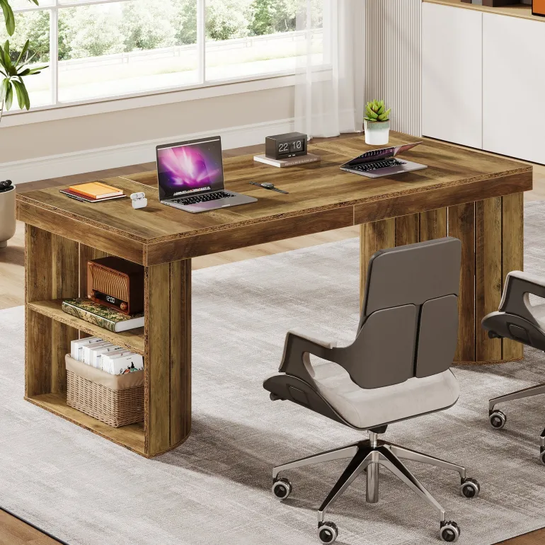 New Tribesigns Wood Executive Desk, 63" Computer Desk Office Desk with Storage