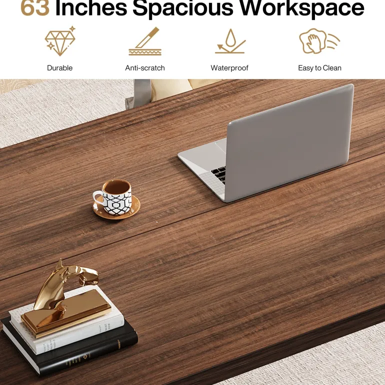 Cheap Tribesigns Wood Executive Desk, 62.99" Sturdy Computer Desk Conference Table