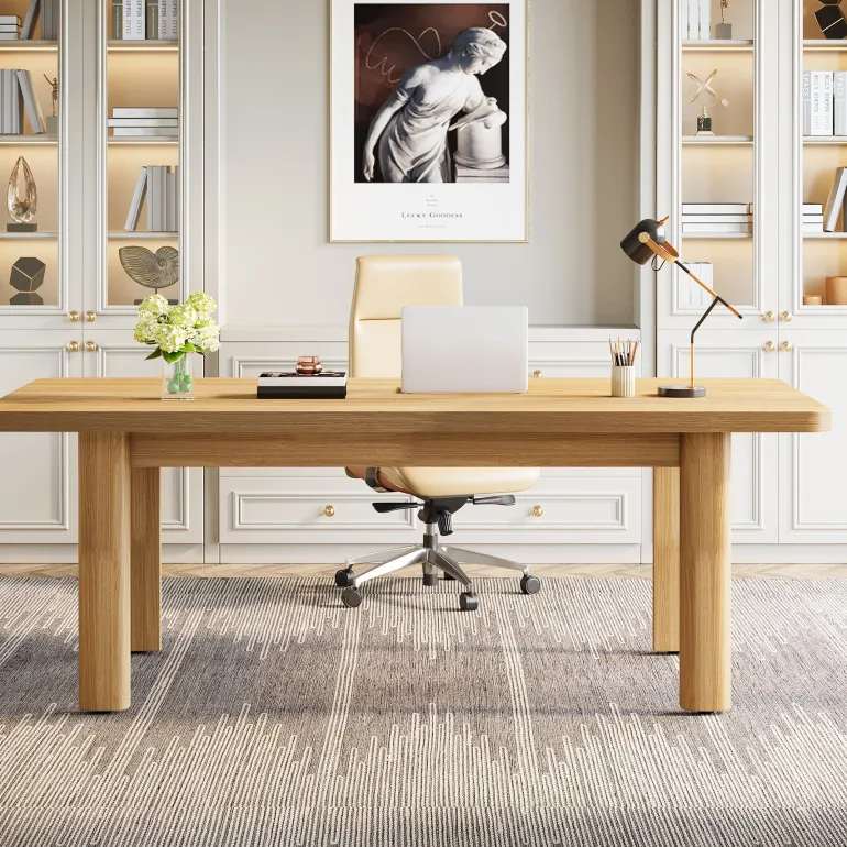Cheap Tribesigns Wood Executive Desk, 62.99" Sturdy Computer Desk Conference Table