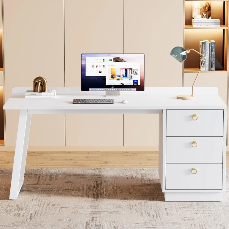 Best Tribesigns Wood Executive Desk,55 Inches Computer Desk with Storage Drawers