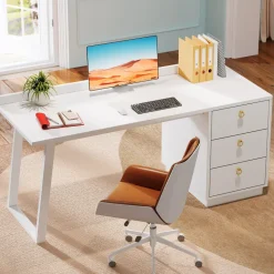 Best Tribesigns Wood Executive Desk,55 Inches Computer Desk with Storage Drawers