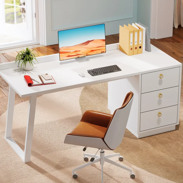 Best Tribesigns Wood Executive Desk,55 Inches Computer Desk with Storage Drawers