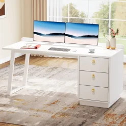 Best Tribesigns Wood Executive Desk,55 Inches Computer Desk with Storage Drawers
