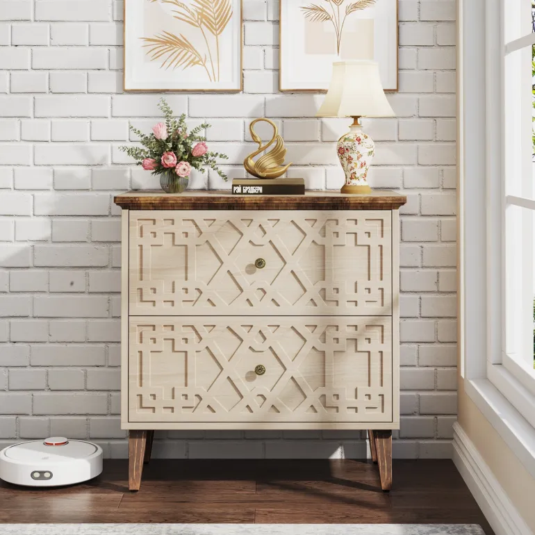 Store Tribesigns Wood File Cabinet, 2-Drawer Filing Cabinet Storage Cabinet