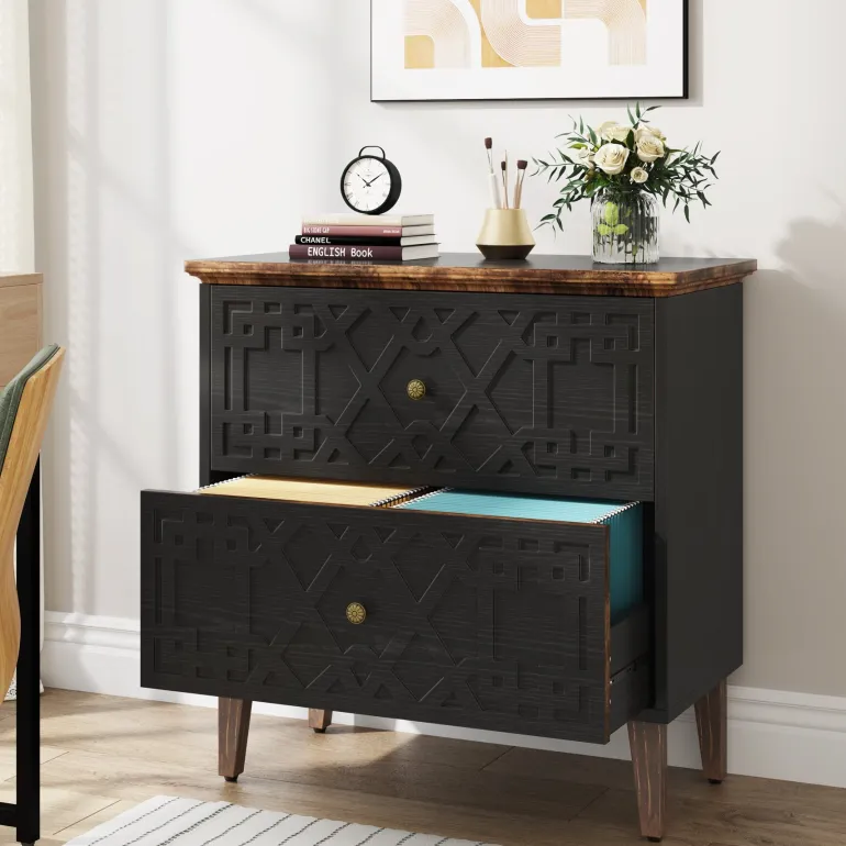 Store Tribesigns Wood File Cabinet, 2-Drawer Filing Cabinet Storage Cabinet