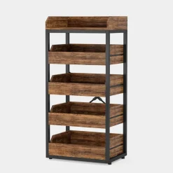 Cheap Tribesigns Wood Fruit and Vegetable Storage Rack Basket Stand with 5 Drawers