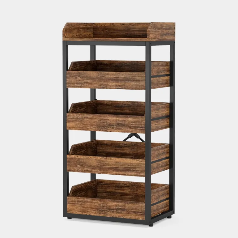Cheap Tribesigns Wood Fruit and Vegetable Storage Rack Basket Stand with 5 Drawers