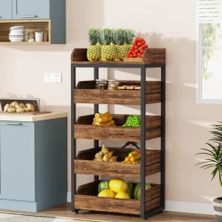 Cheap Tribesigns Wood Fruit and Vegetable Storage Rack Basket Stand with 5 Drawers