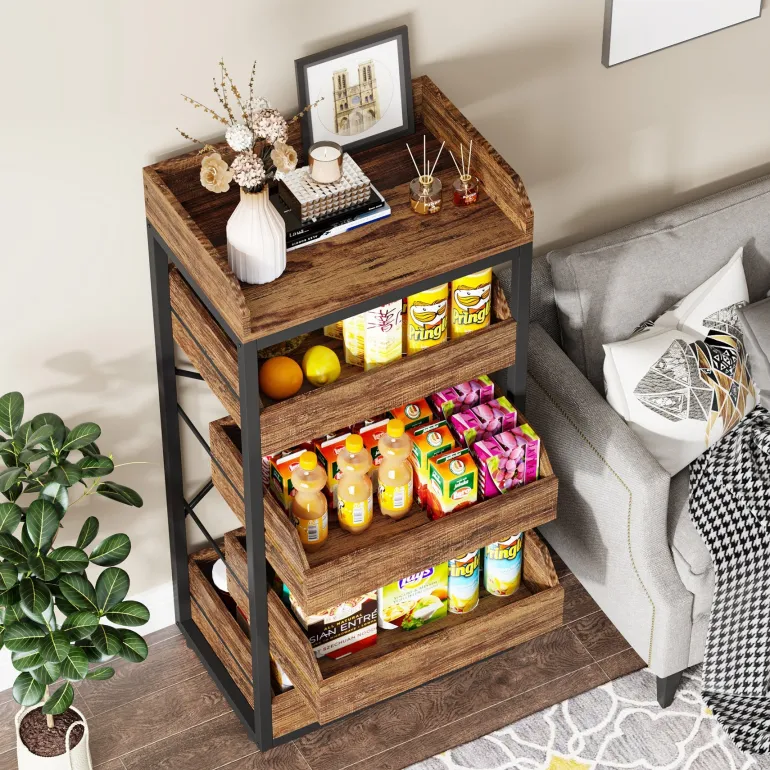Cheap Tribesigns Wood Fruit and Vegetable Storage Rack Basket Stand with 5 Drawers