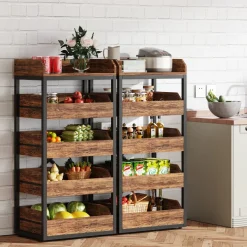 Cheap Tribesigns Wood Fruit and Vegetable Storage Rack Basket Stand with 5 Drawers