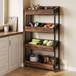 Flash Sale Tribesigns Wood Fruit Vegetable Storage Rack Stand, 4-Tier Storage Organizer