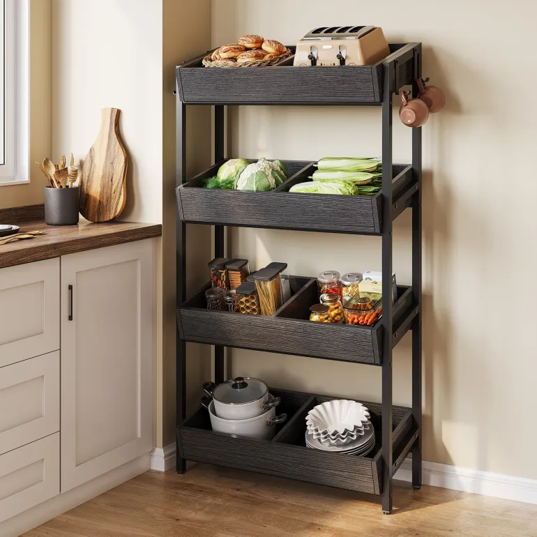 Flash Sale Tribesigns Wood Fruit Vegetable Storage Rack Stand, 4-Tier Storage Organizer