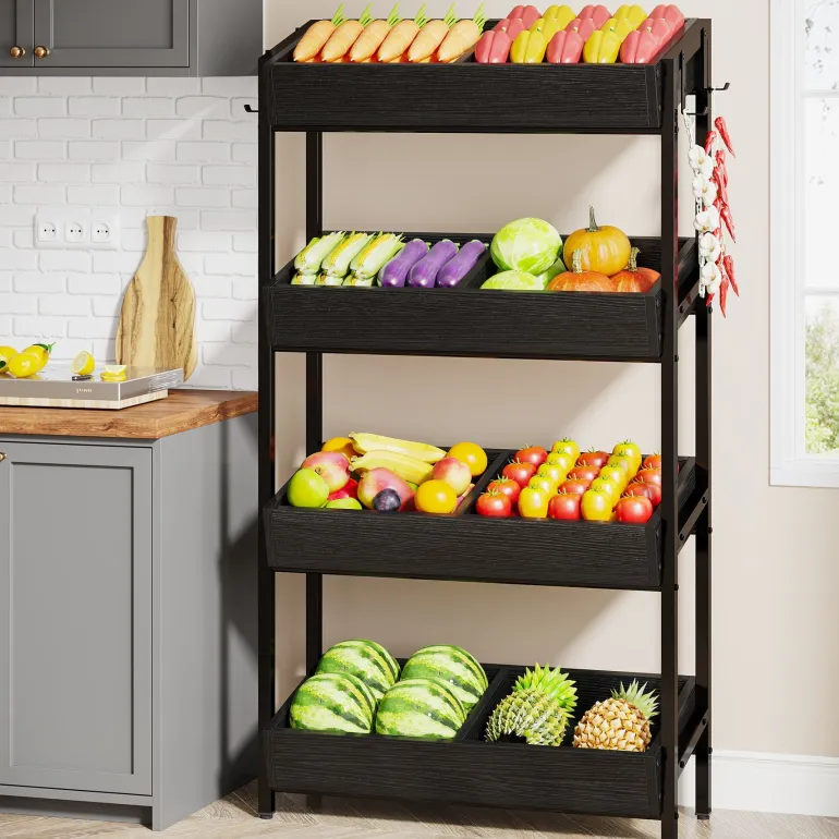 Flash Sale Tribesigns Wood Fruit Vegetable Storage Rack Stand, 4-Tier Storage Organizer