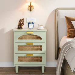 Fashion Tribesigns Wood Night Stand, 20-Inch Bedside Table Storage Cabinet with 3-Drawers