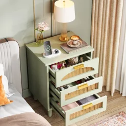 Fashion Tribesigns Wood Night Stand, 20-Inch Bedside Table Storage Cabinet with 3-Drawers