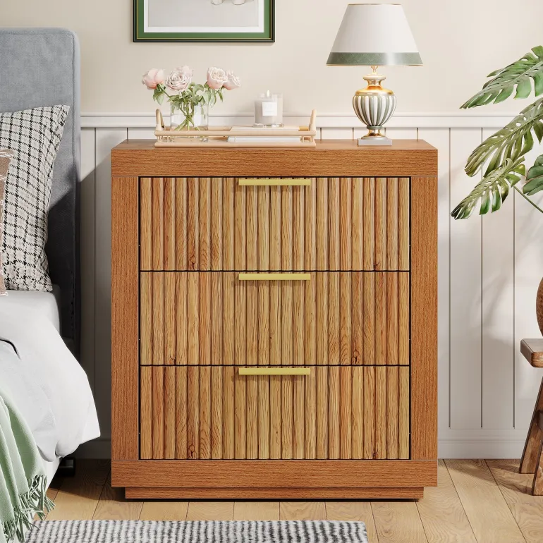 Fashion Tribesigns Wood Nightstand, 3 - Drawer Storage Cabinet End Table