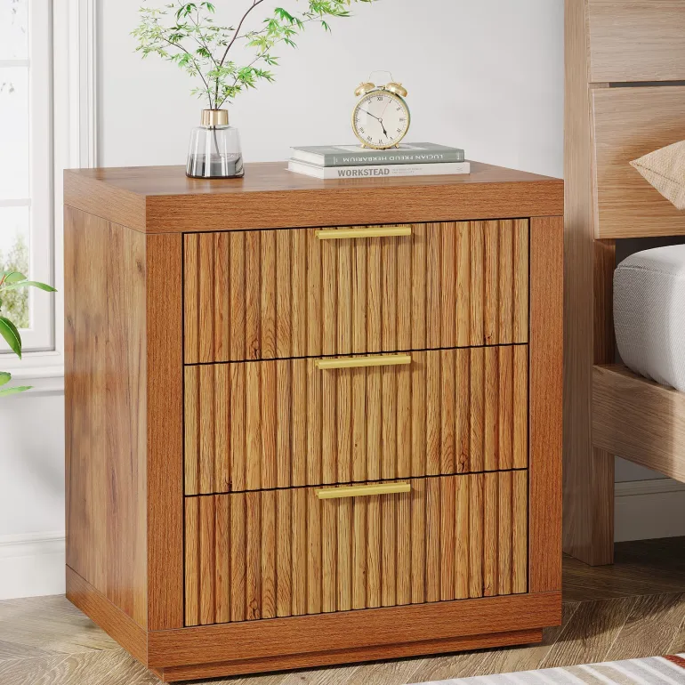 Fashion Tribesigns Wood Nightstand, 3 - Drawer Storage Cabinet End Table