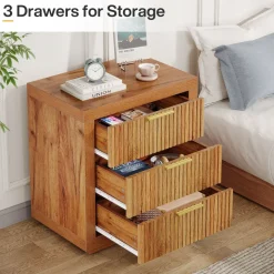Fashion Tribesigns Wood Nightstand, 3 - Drawer Storage Cabinet End Table