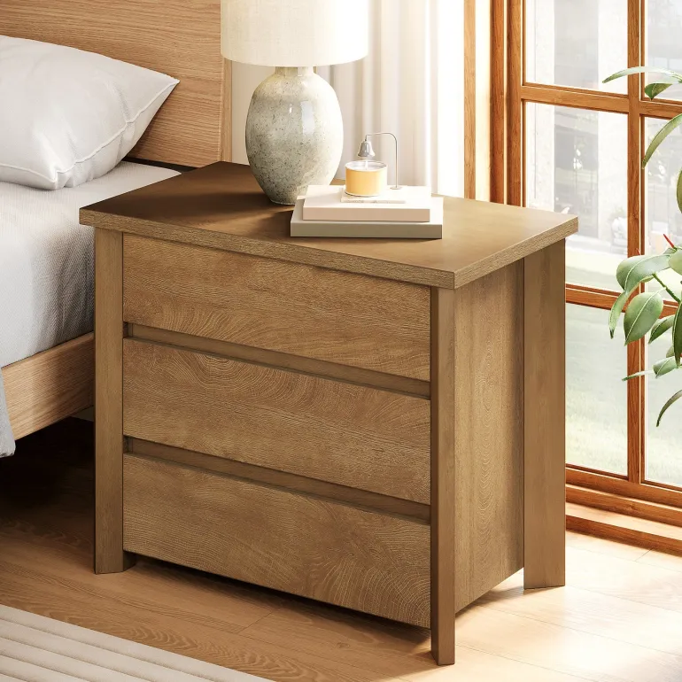 Hot Tribesigns Wood Nightstand, Farmhouse Bedside Table with 3 Storage Drawers