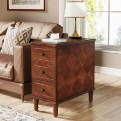 Sale Tribesigns Wood Nightstand, Fully Assembled Narrow Side Table with 3 Drawers