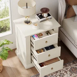 Cheap Tribesigns Wood Nightstand, Modern End Table Bedside Table with 3 storage Drawer