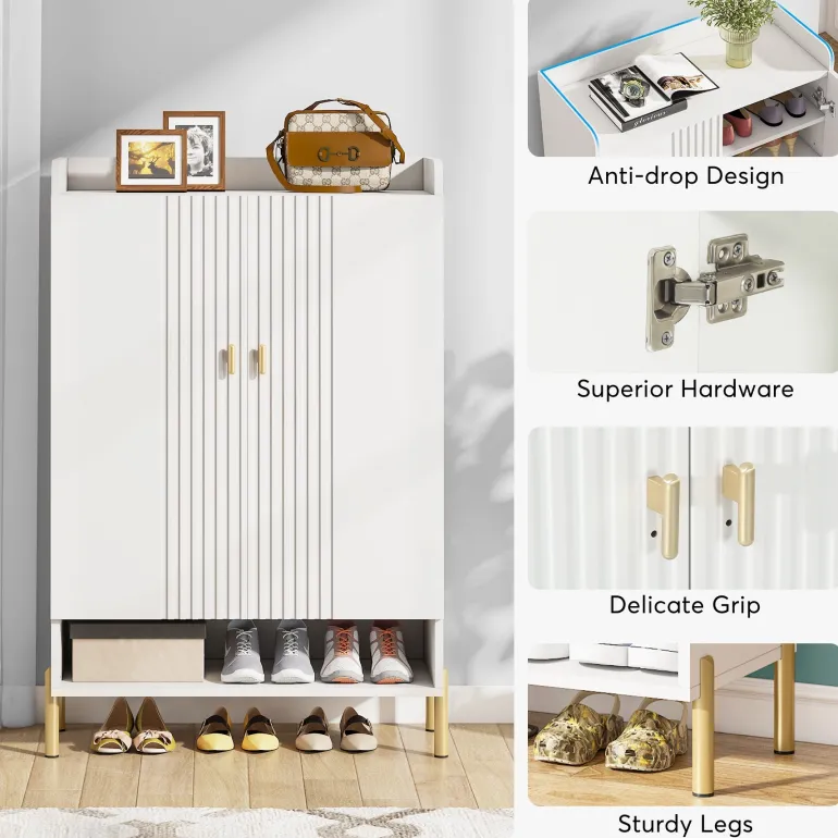 Fashion Tribesigns Wood Shoe Cabinet, 6 - Tier Shoe Organizer with Adjustable Shelves for Entryway