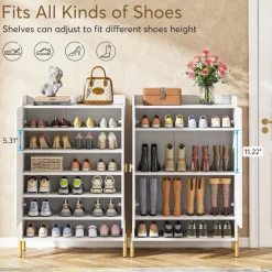 Fashion Tribesigns Wood Shoe Cabinet, 6 - Tier Shoe Organizer with Adjustable Shelves for Entryway