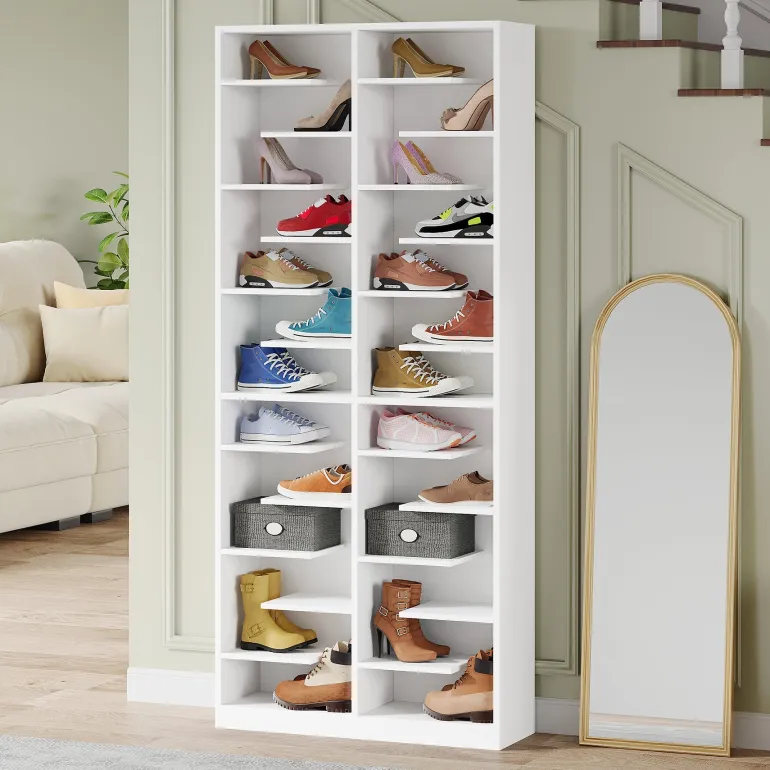 Best Tribesigns Wood Shoe Cabinet, Freestanding Shoe Rack with 26 Cubbies