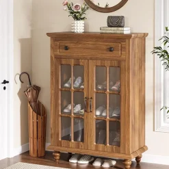 Shop Tribesigns Wood Shoe Cabinet, Shoe Organizer Storage Cabinet with Adjustable Shelves