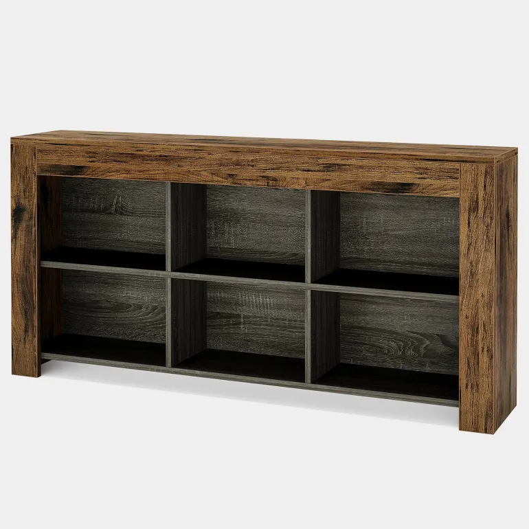 Flash Sale Tribesigns Wood Sofa Table, Rustic Console Table Entryway Table with 6 Storage Cubes