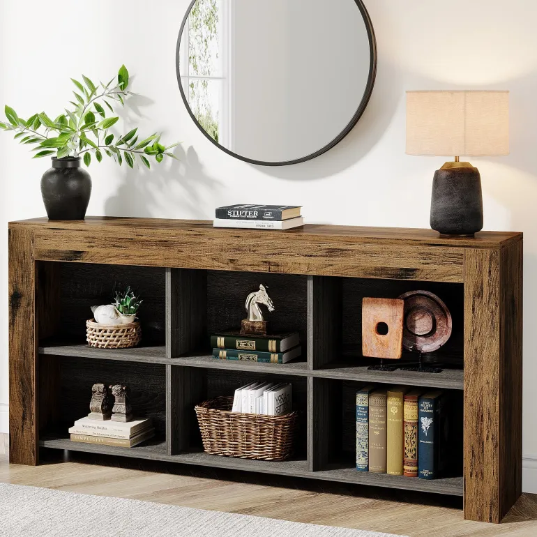 Flash Sale Tribesigns Wood Sofa Table, Rustic Console Table Entryway Table with 6 Storage Cubes