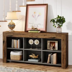 Flash Sale Tribesigns Wood Sofa Table, Rustic Console Table Entryway Table with 6 Storage Cubes