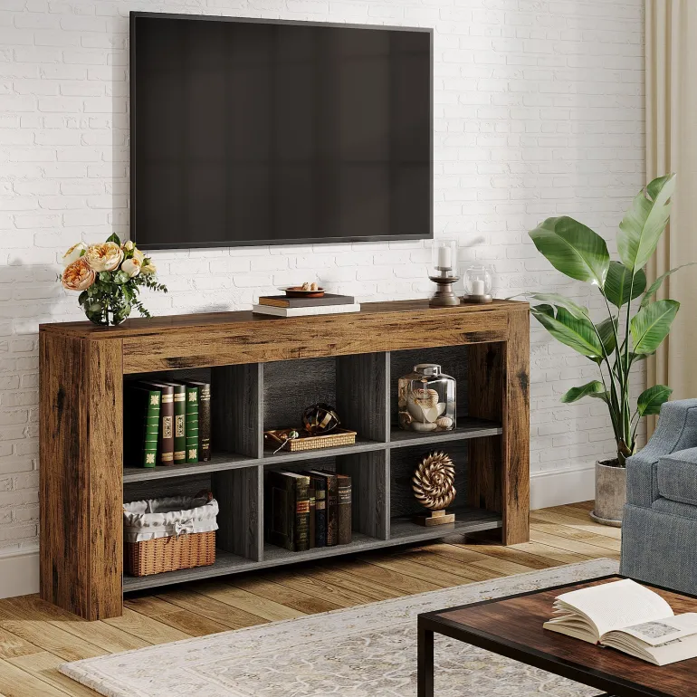 Flash Sale Tribesigns Wood Sofa Table, Rustic Console Table Entryway Table with 6 Storage Cubes