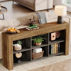 Flash Sale Tribesigns Wood Sofa Table, Rustic Console Table Entryway Table with 6 Storage Cubes