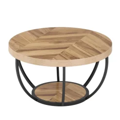 Online Tribesigns Wooden Coffee Table, 2-Tier Round Central Cocktail Table with Shelves